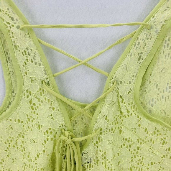 G By Guess Tank Top XS Green Y2K Eyelet Lace Criss Cross Tie Back Shirt Boho - Picture 3 of 9